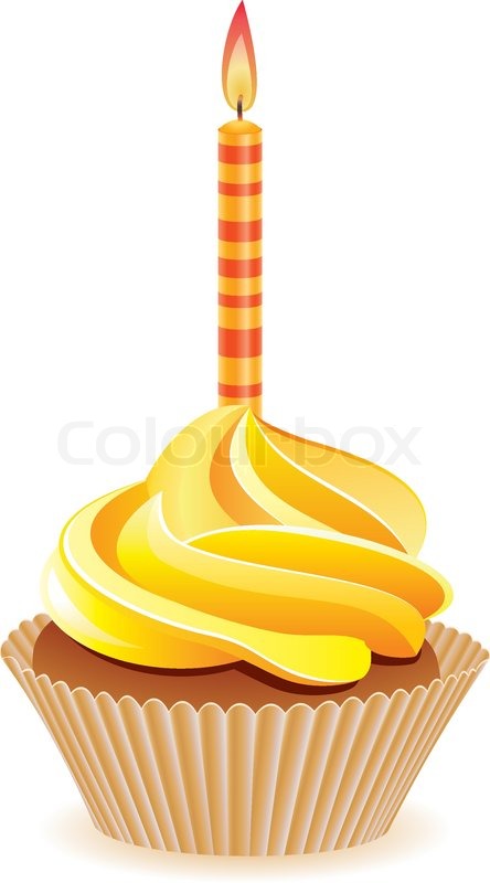 444x800 Vector Yellow Cupcake With Burning Candle Stock Vector Colourbox