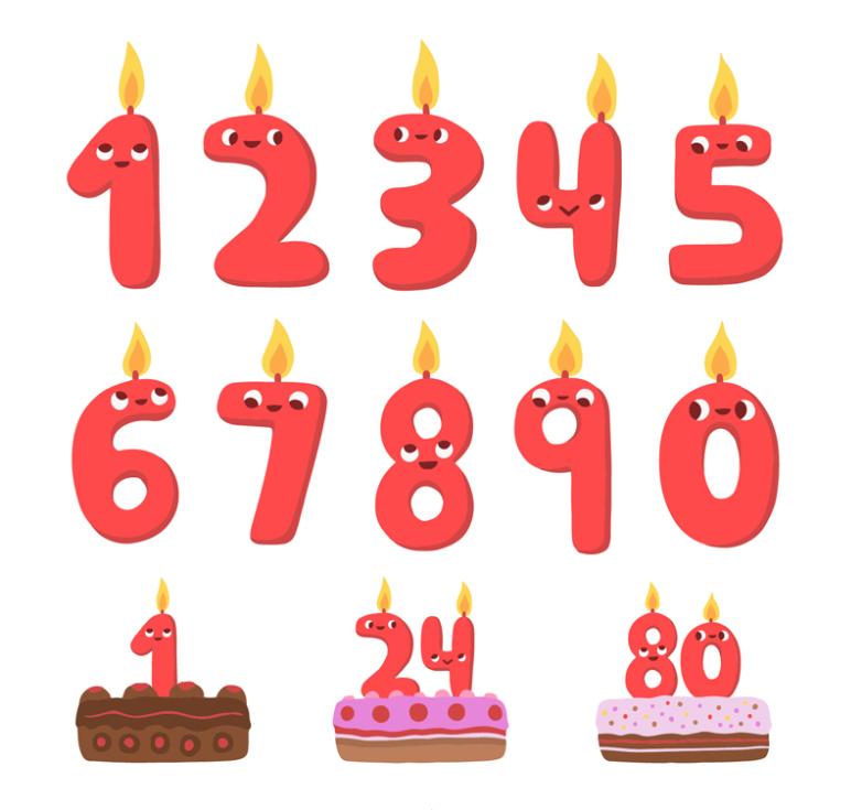 782x735 Paragraphs 3 Cartoon Birthday Cake And 10 Digital Candles Vector