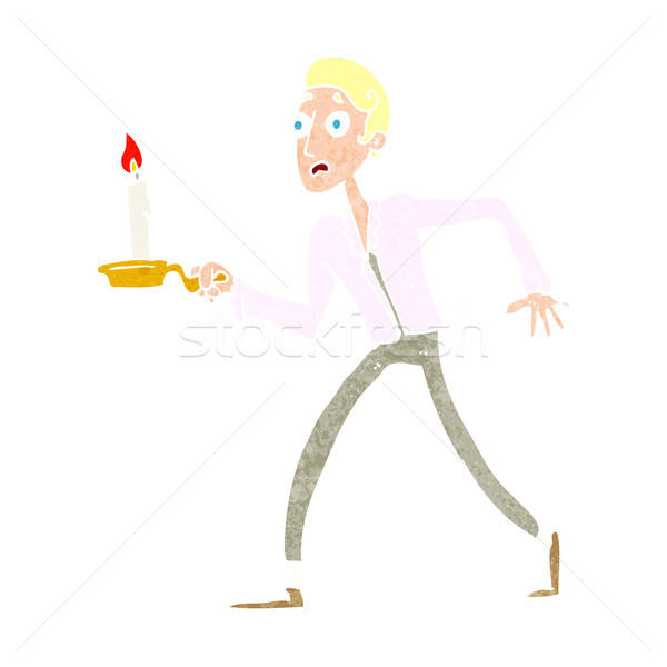 600x600 Cartoon Frightened Man Walking With Candlestick Vector