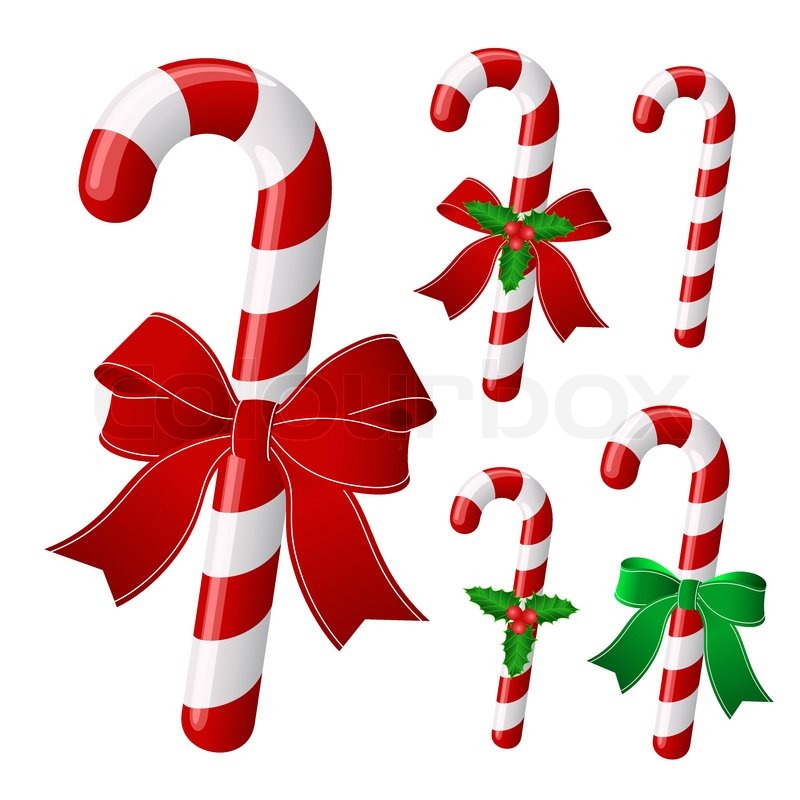 800x800 Candy Cane Collection With Ribbon And Holly . Vector Stock