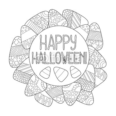 400x400 Candy Corn Vector Coloring Page. Happy Halloween Greeting Card