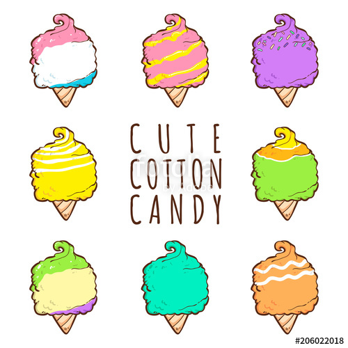 500x500 Cute Cotton Candy Vector Cartoon Set Collection Stock Image And
