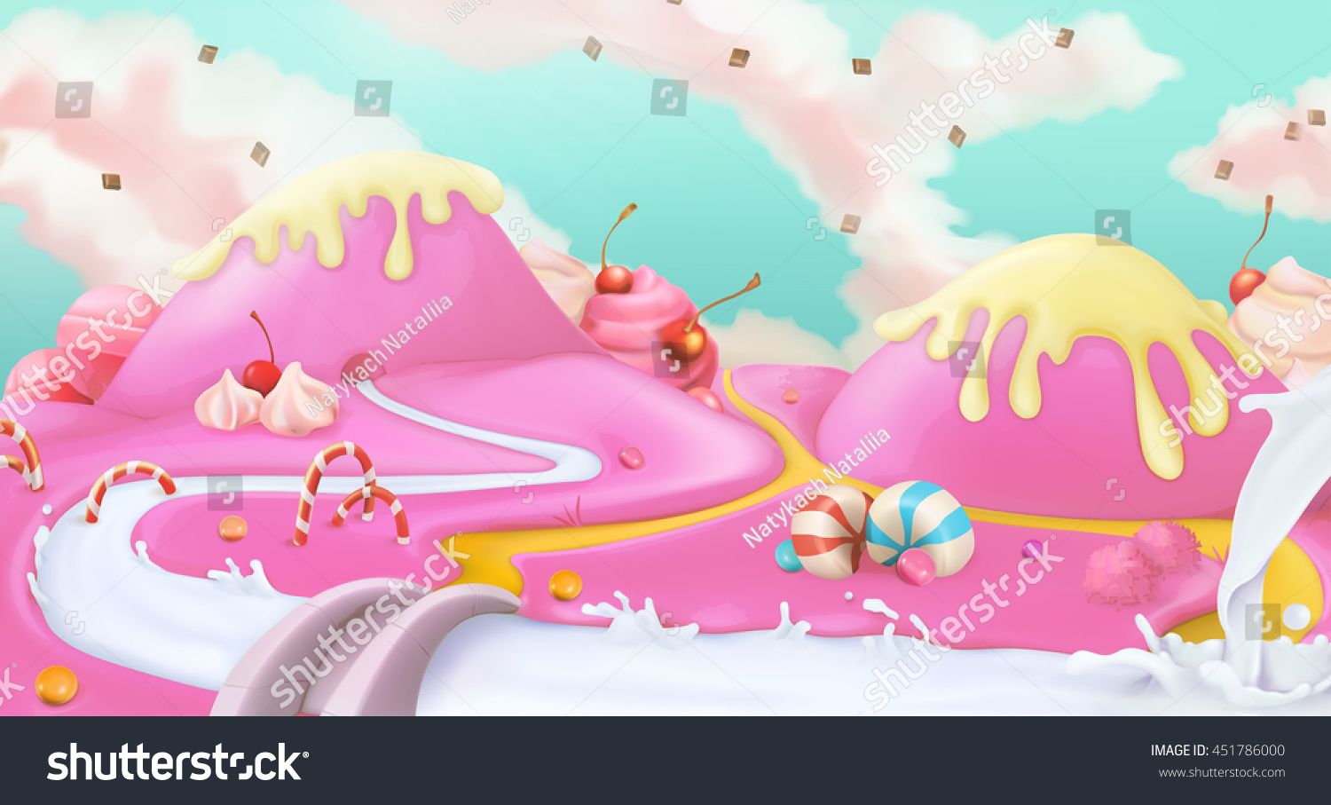1500x907 Candy Land. Pink Sweet Landscape, Vector 3d Background Dessin