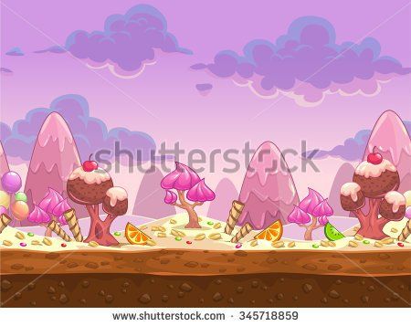 450x357 Cartoon Sweet Candy Land Seamless Illustration, Vector Fantasy