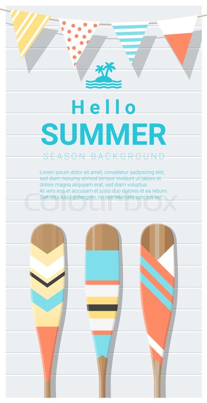 410x800 Hello Summer Background With Painted Canoe Paddle , Vector