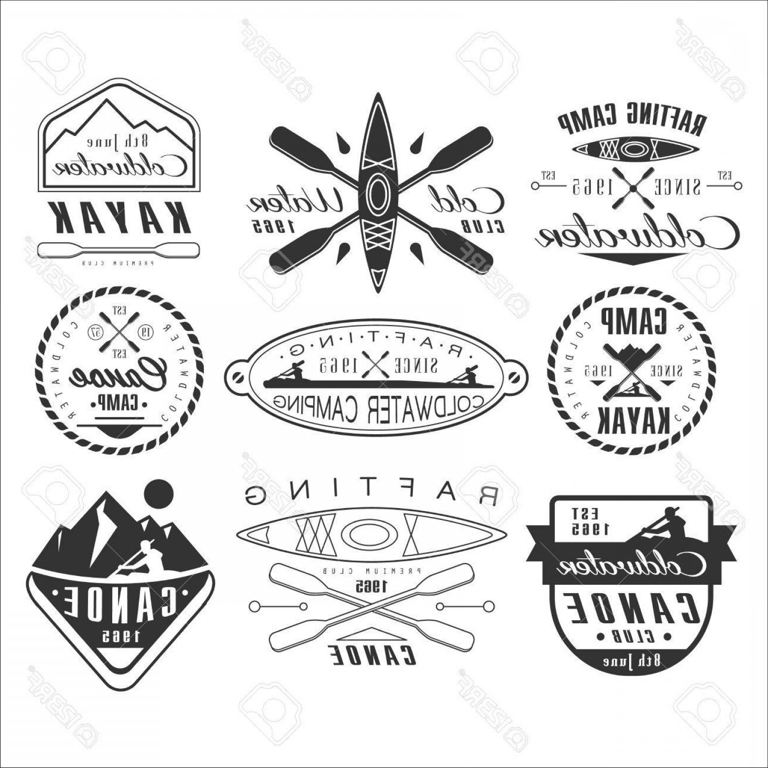 1560x1560 Photostock Vector Kayak And Canoe Emblems Badges And Design