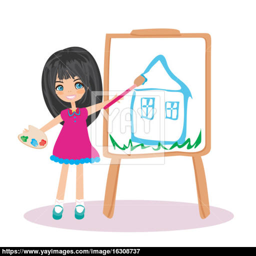 512x512 Little Artist Girl Painting Her Dream House On Large Paper Canva