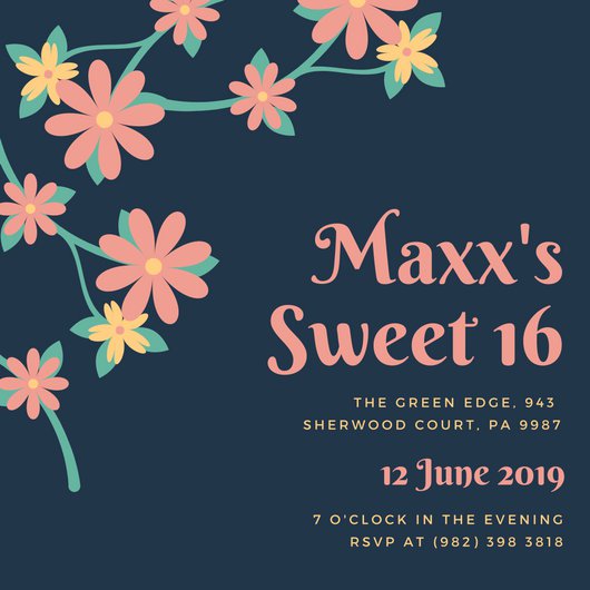 530x530 Vector Flowers Sweet 16 Invitation