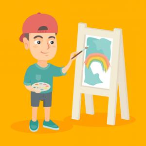 300x300 Caucasian Boy Artist Painting Picture On A Canvas Vector Orangiausa