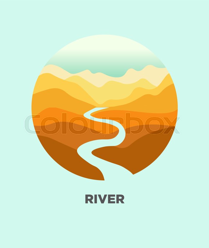 672x800 Desert River In Canyon Mountain Nature Landscape. Vector Isolated