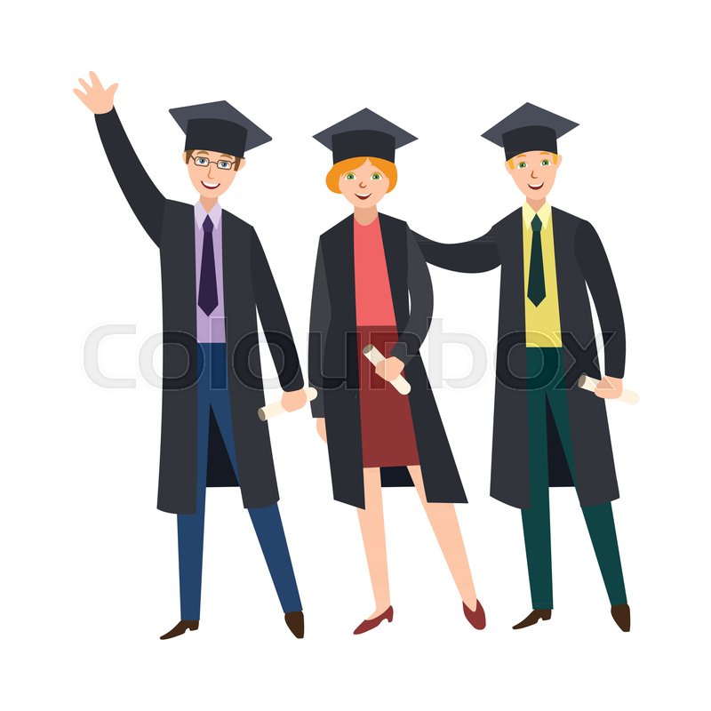 800x800 Three Happy College Graduates, Students In Graduation Cap And Gown