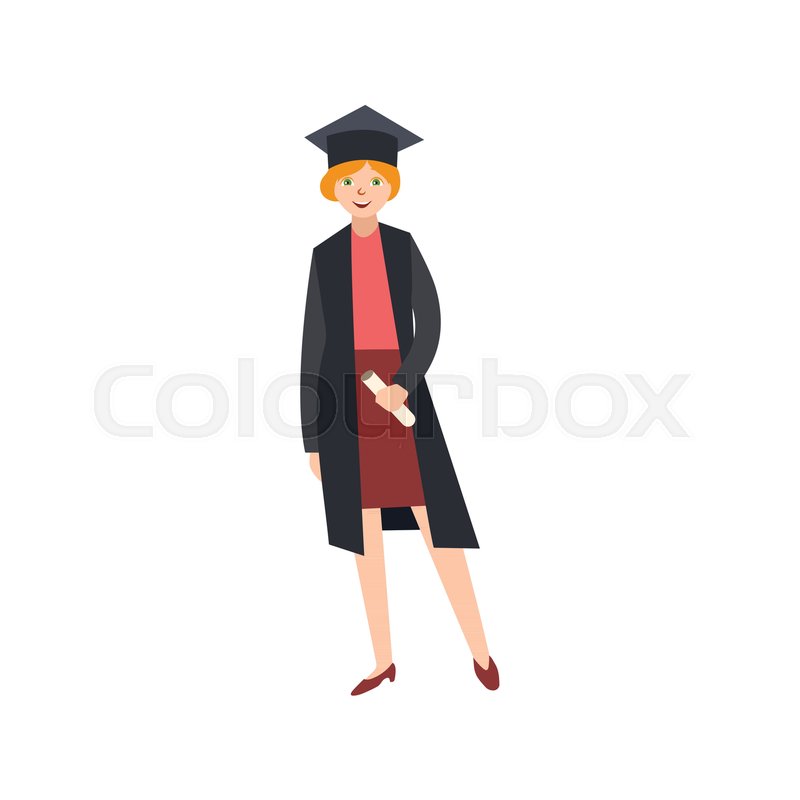 800x800 Vector Flat Female College, University Happy Graduate Character