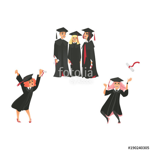 500x500 Vector Flat College, University Happy Graduate Characters