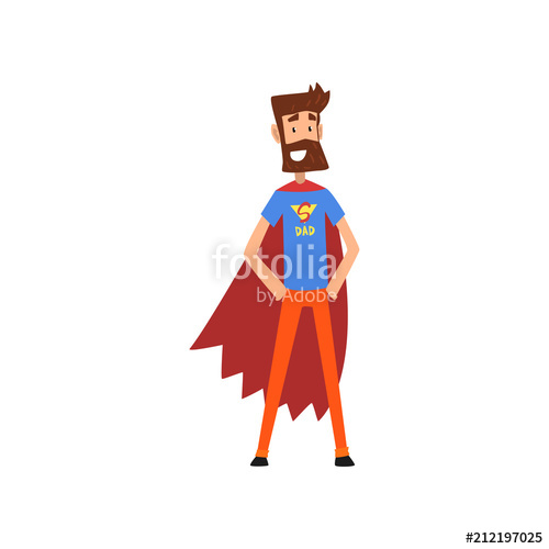 500x500 Super Hero Dad Character In Superhero Costume And Red Cape Vector