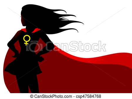 450x338 Superheroine In Red Cape With Female Symbol. Illustration Of A