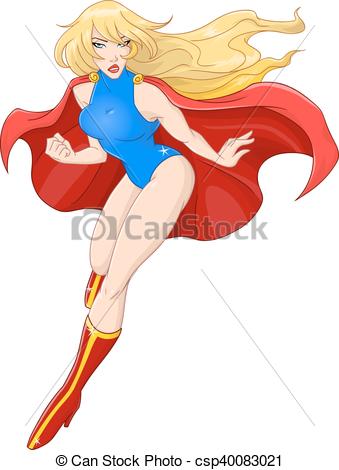 339x470 Woman Super Hero Flying With Cape. Vector Illustration Of Super