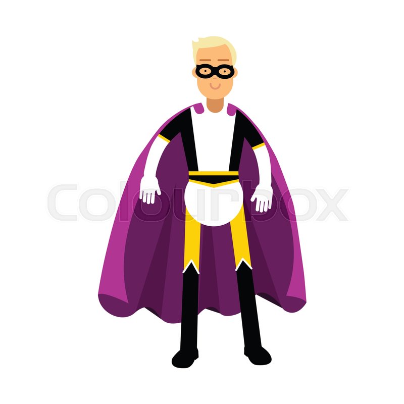 800x800 Young Man In Classic Superhero Costume And A Purple Cape Vector