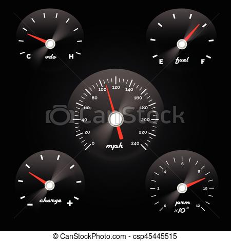 450x470 Car Dashboard Gauge On Black Background. Speed Concept Power Meter