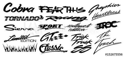 500x231 Text Racing Car Decals, In Isolated Vector Format