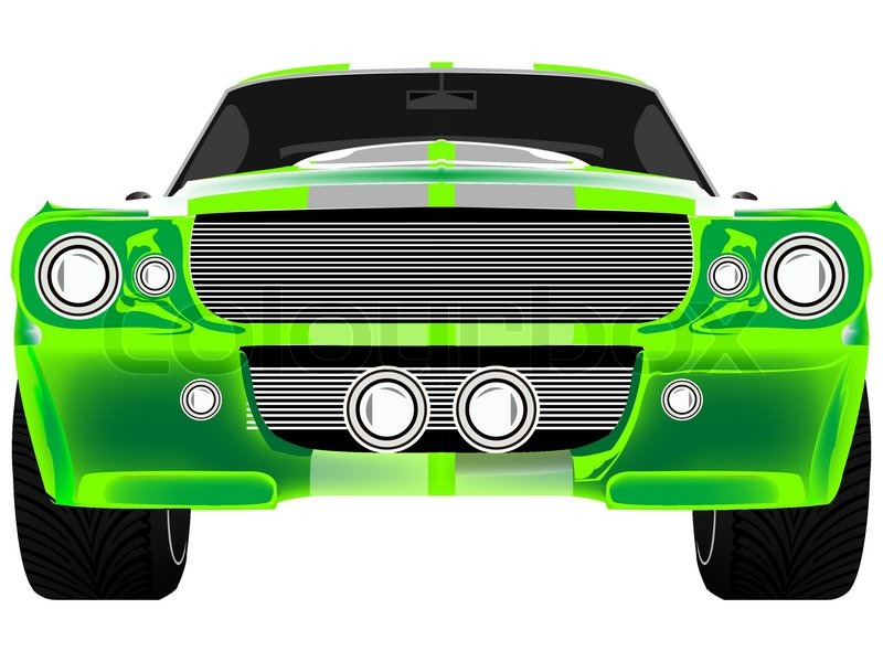 800x600 Green Sport Car Front Isolated On White, Abstract Vector Art