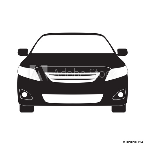 500x500 Car Front Icon. Vector Black Vehicle Silhouette Isolated On White