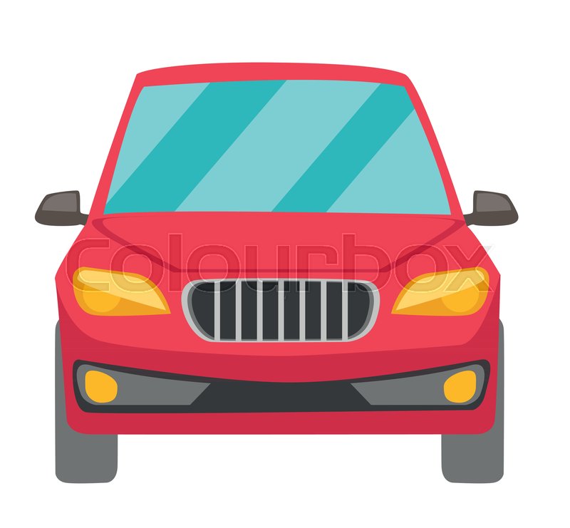 800x741 Red Car. Front View. Vector Cartoon Illustration Isolated On White