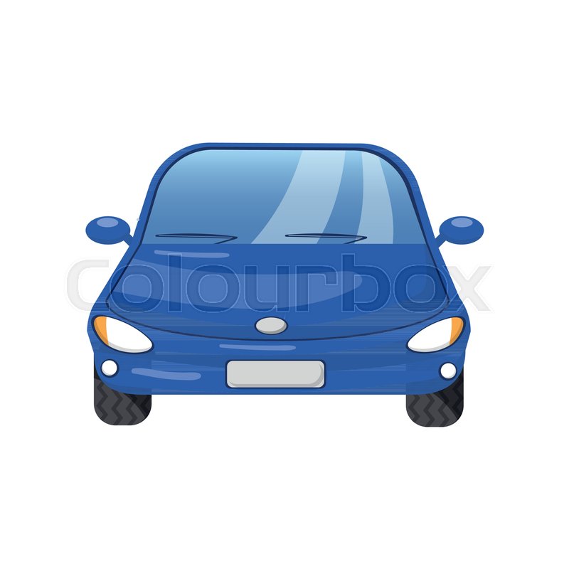 800x800 Blue Car Front View, Auto Insurance Concept Cartoon Vector