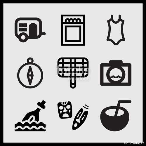 500x500 Simple 9 Set Of Summer Related Match, Grill, Bottle And Car Wagon