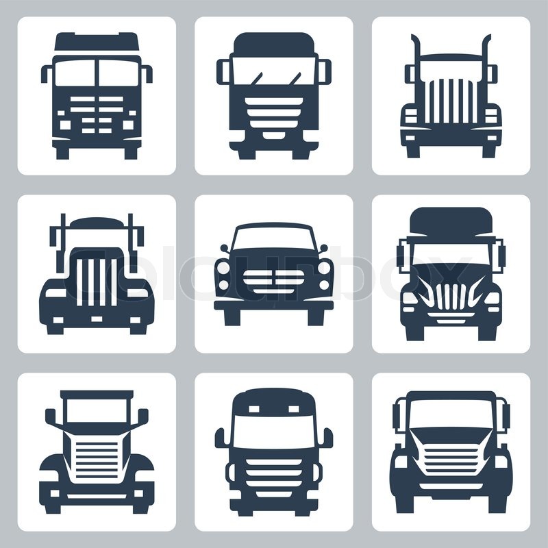 800x800 Vector Isolated Trucks Icons Set Front View Stock Vector