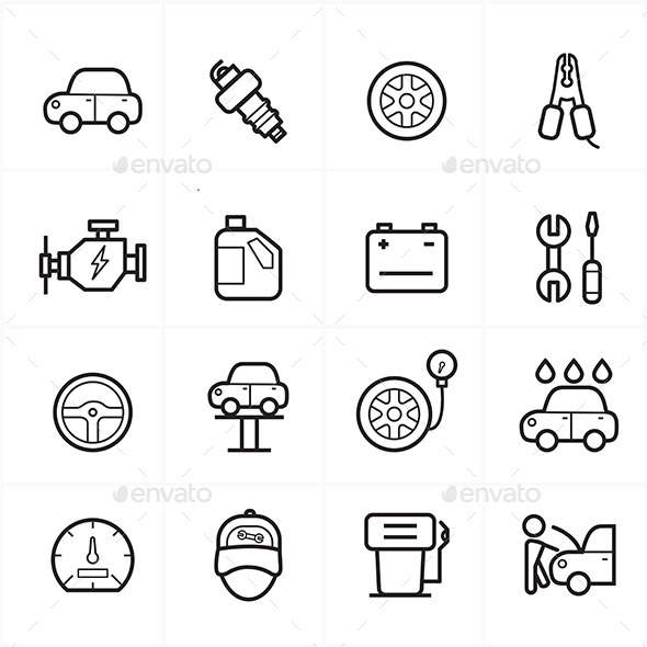 590x590 Flat Line Icons For Car Service Icons Vector Illustration By Karawan