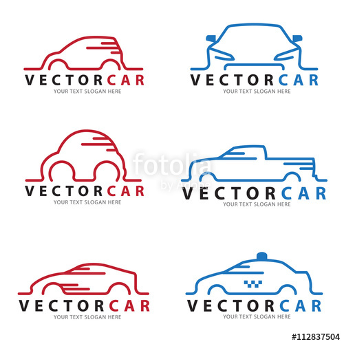 500x500 Red And Blue Line Car Logo Sign Vector Set Design Stock Image And