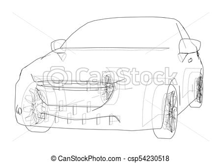 450x331 Car Outline Drawing. Vector Rendering Of 3d. The Layers Of Visible