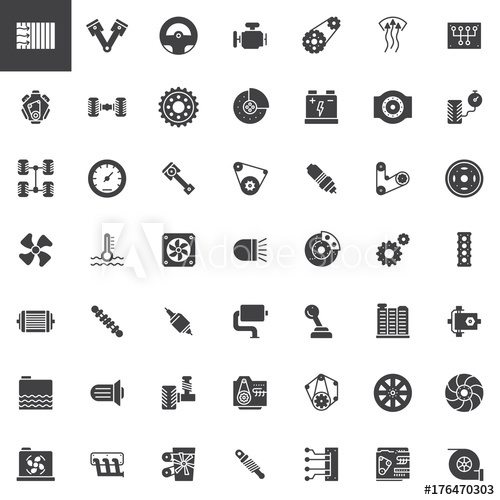 500x500 Car Parts Vector Icons Set, Modern Solid Symbol Collection, Filled