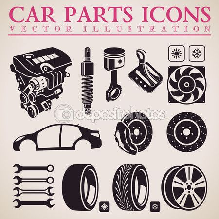 450x450 Car Parts Vector Set. Service Icons. Engine, Wheel, Transmission