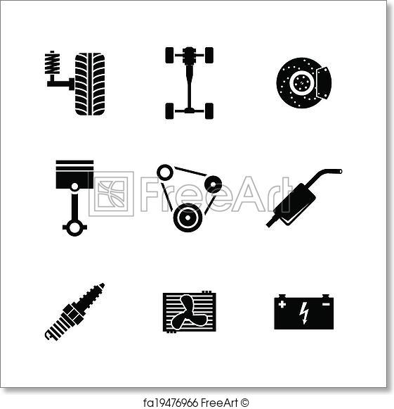 561x581 Free Art Print Of Vector Black Car Parts Icons Set. Vector Black