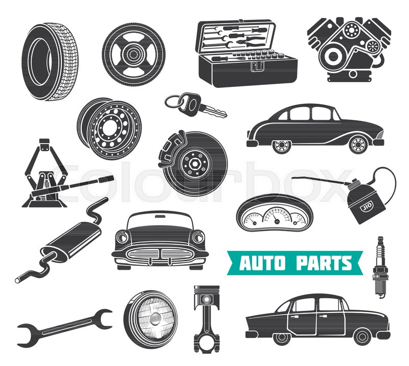800x716 Auto Parts Vector Set. Auto Service Signs, Wrench And Gear