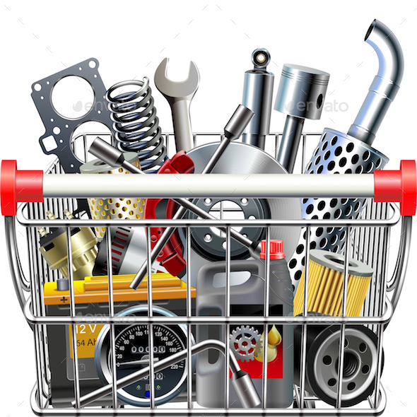 590x590 Vector Supermarket Cart With Car Parts Rear View By Dashadima