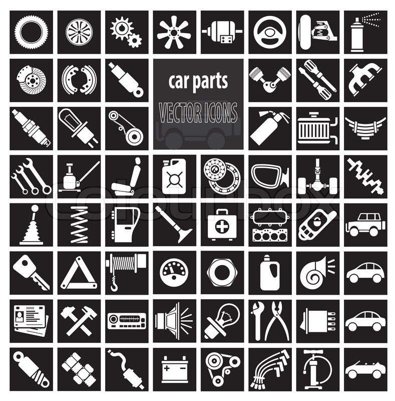 789x800 Car Parts, Tools And Accessories. Set Of Vector Icons Stock