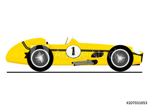 500x354 Sticker Of Retro Race Car. Side View. Flat Vector.