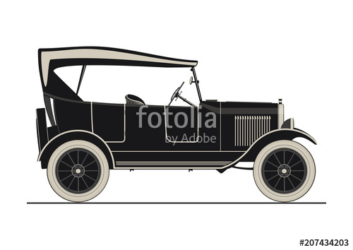 500x354 Sticker Of Vintage Car. Side View. Flat Vector. Stock Image And