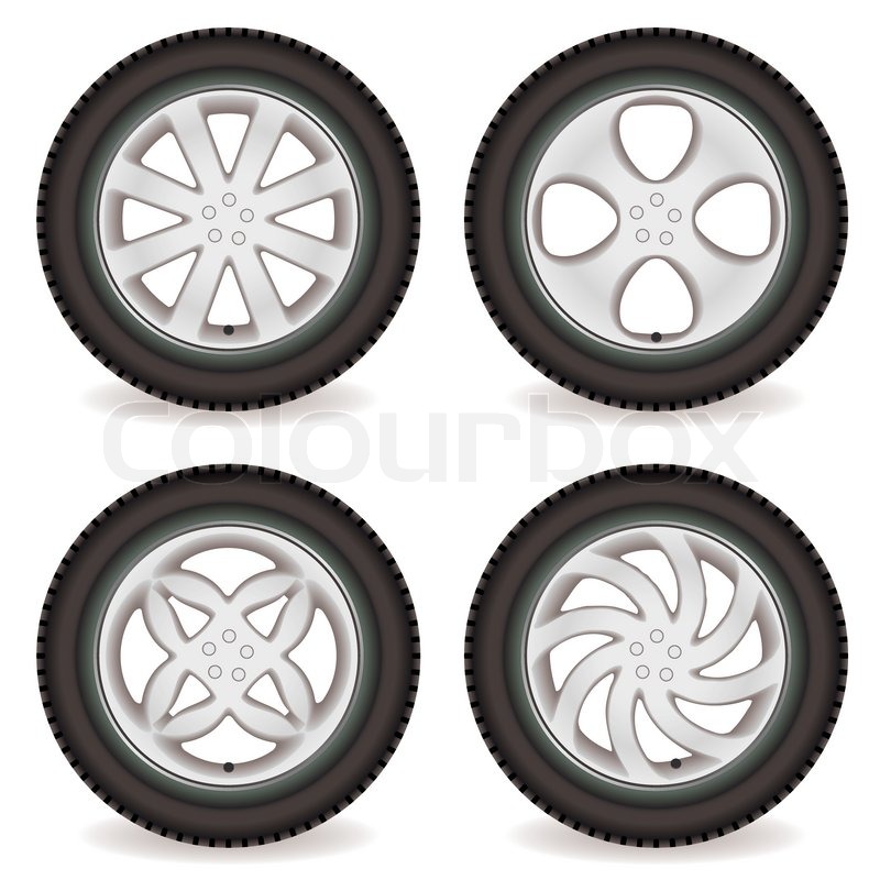 800x800 Four Car Tires With Alloy Wheels Of Different Designs Stock