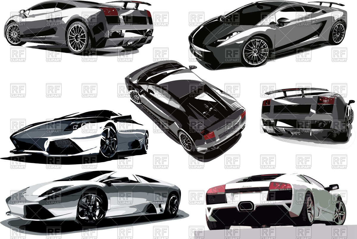 1200x804 Gray Sport Car (Front, Rear, Side And Top View) Vector Image