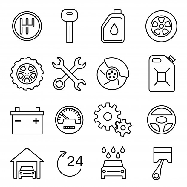 626x626 Car Parts, Services, Auto Repair Thin Line Vector Icons Set