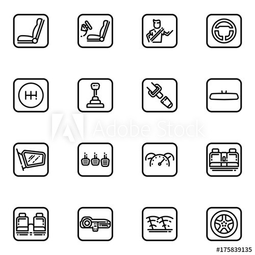 500x500 Set Of Car Interior Details Outline Vector Icon. Includes Seats