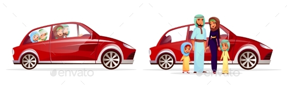 590x182 Arabian Family In Car Vector Illustration By Vectorpouch