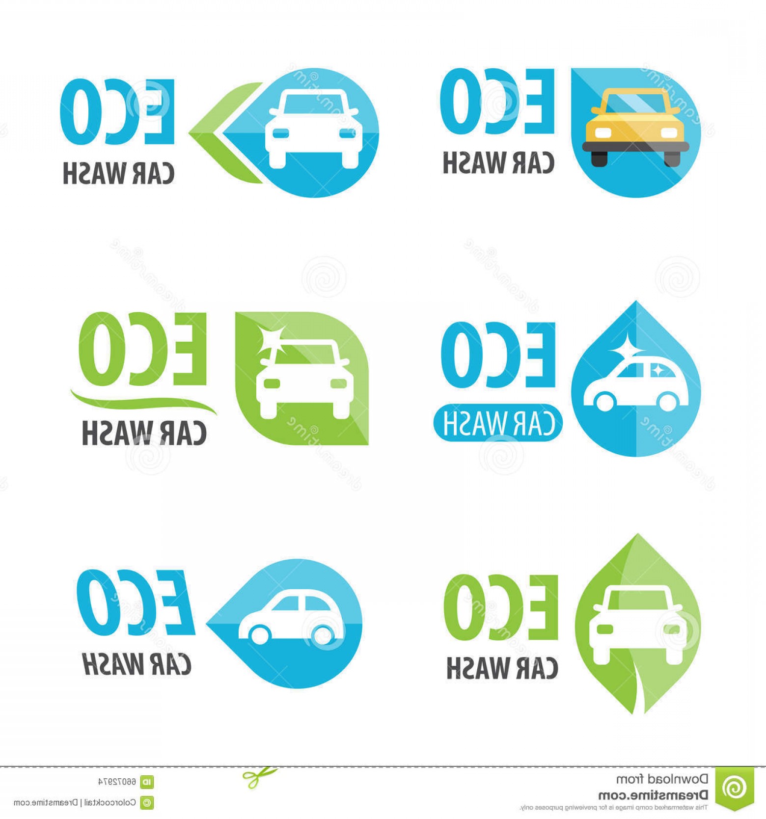 1560x1668 Stock Illustration Eco Car Wash Logo Vector Set Logotypes Eps