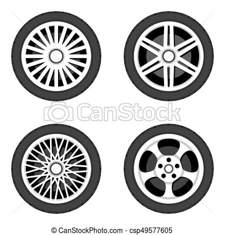 450x470 Wheel Disk With Tyre. Car Wheels Isolated. Wheels Disks Icons Set
