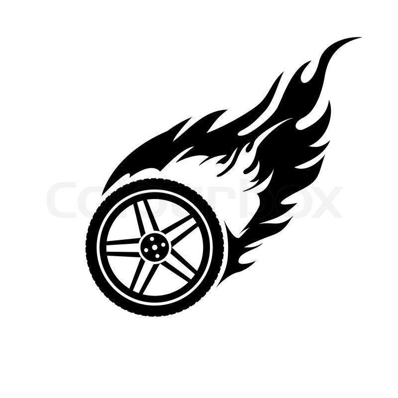 800x800 Black And White Logo Of A Burning Car Wheel Stock Vector Colourbox