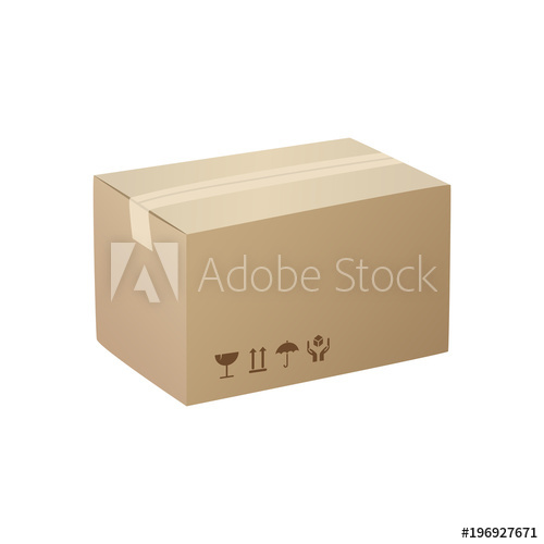 500x500 Cardboard Box Isolated On White. Flat Carton Box . Vector Flat