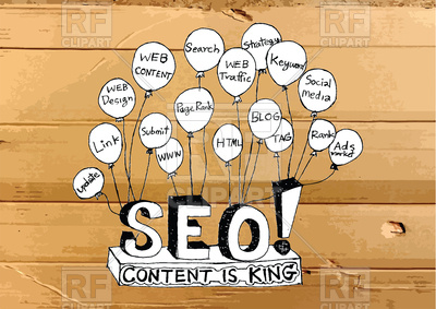 400x283 Seo With Light Bulbs On Cardboard Texture Content Is King Vector